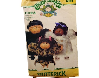 Cartamodello vintage Butterick 6984 per vestiti per bambole Cabbage Patch Kids, 1984, taglia unica 16 pollici.
