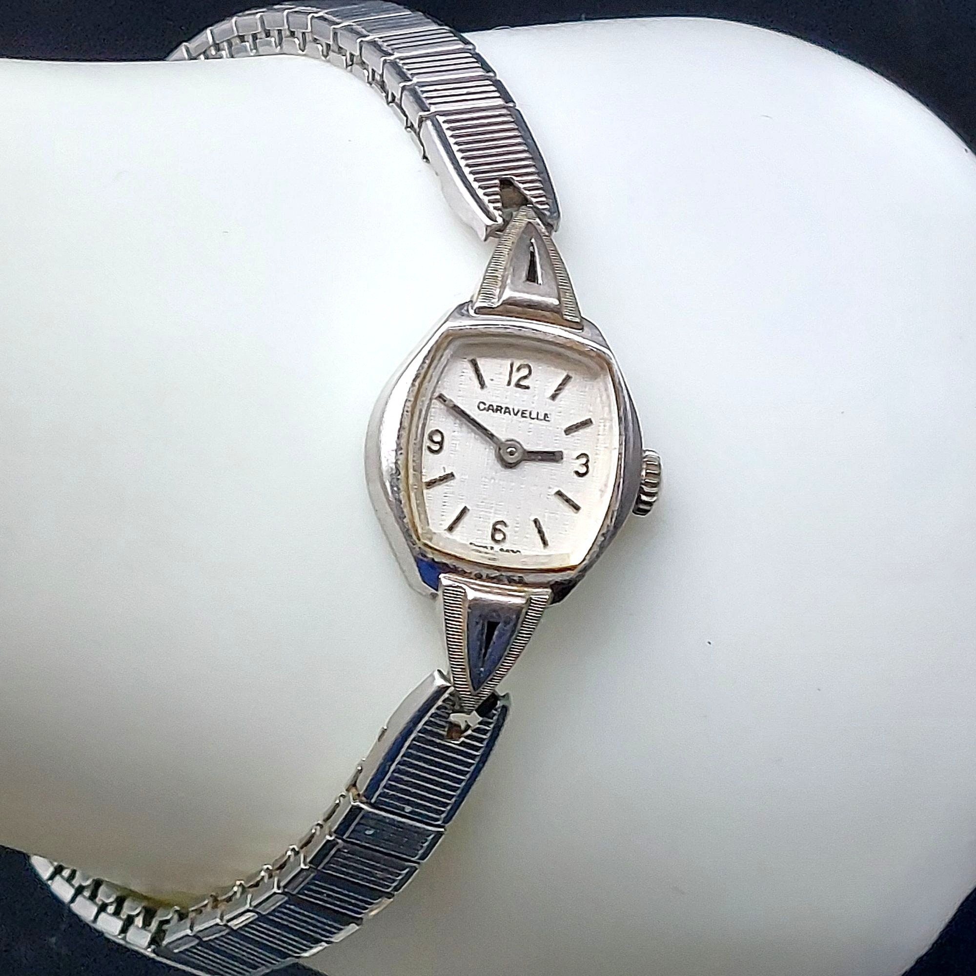Vintage Caravelle Ladies Mechanical Watch Stainless Steel 