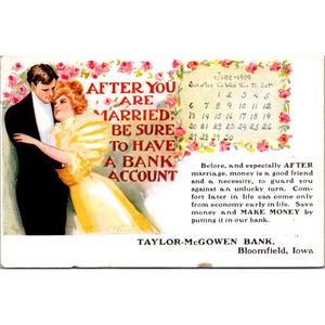 Vintage 1909 Taylor-McGowen Bank Bloomfield Iowa Advertising Postcard