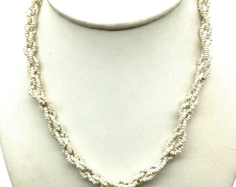 Vintage Braided Seed Bead Choker, Elegant Milk Glass Beaded Necklace