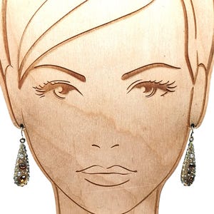 Vintage Gold-Toned Teardrop Earrings with Crystal Accents in Smoky Brown and Clear