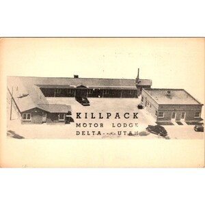 Cartão postal vintage Killpack Motor Lodge Delta Utah, década de 1940, verso em linho, nunca usado, fabricado nos EUA