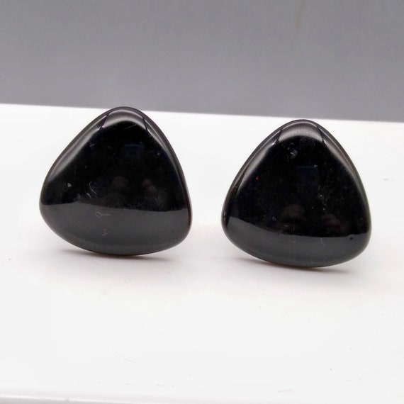 Basic Black Lucite Earrings, Neutral Vintage Roun… - image 2