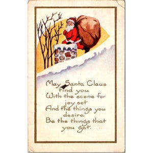 1900年代初頭の詩とイラスト入りサンタクロースのヴィンテージクリスマスポストカード