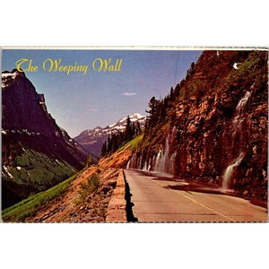 Postal vintage de Chrome Glacier Park, muro lloroso que va a Sun Mountain Road, Parque Nacional Montana, Plastichrome sin publicar dividido hacia atrás
