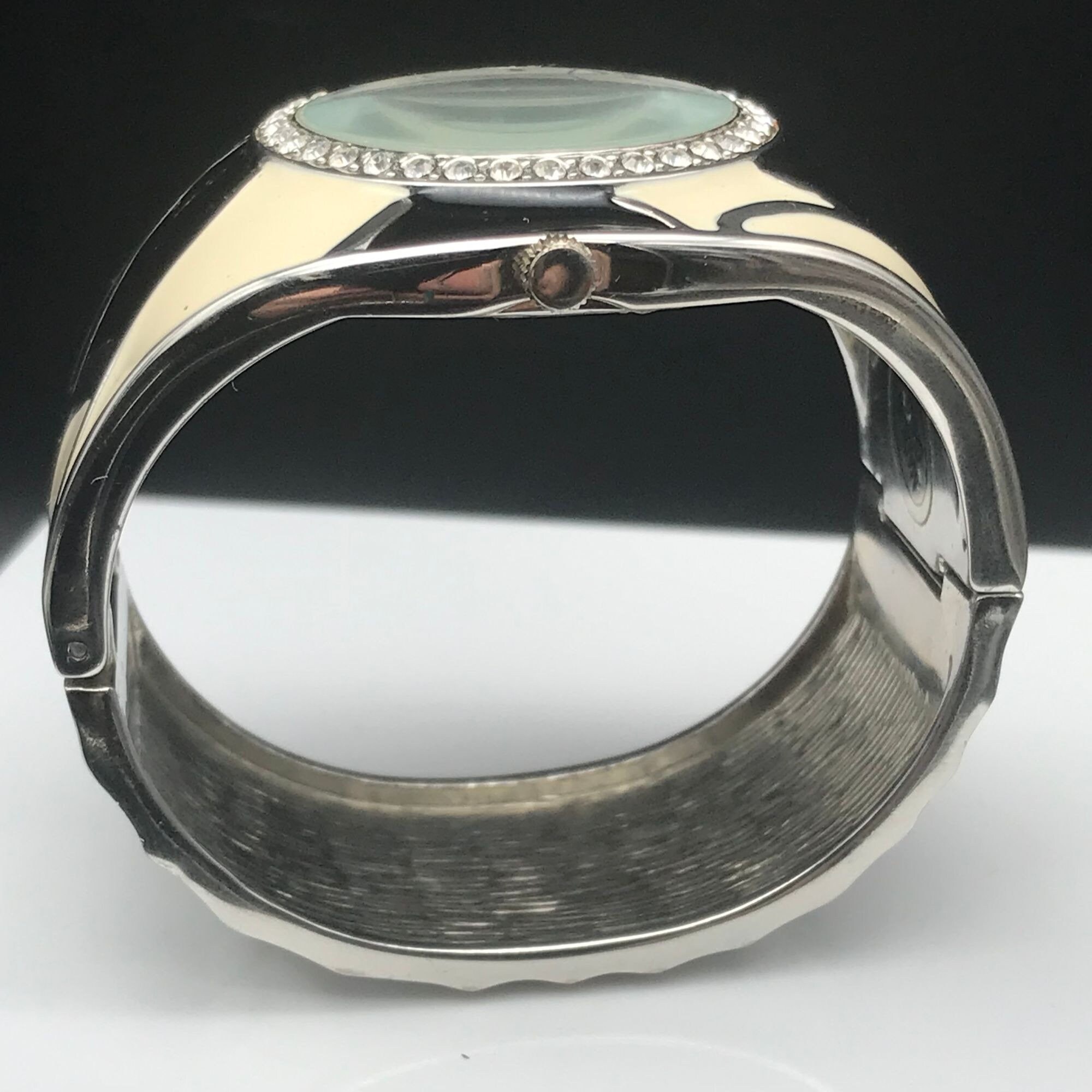 Vintage Geneva Platinum Watch 6964 Cow Cuff Bracelet Clear 