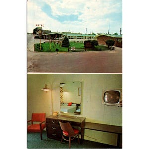 Cartão postal vintage AAA Home Ranch Motel Cheyenne WY Frontier Days Era acabamento em linho sem uso, meados do século moderno