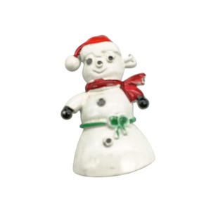 Vintage Snowman Brooch With Red Hat & Scarf Hand-Painted Enamel Holiday Pin
