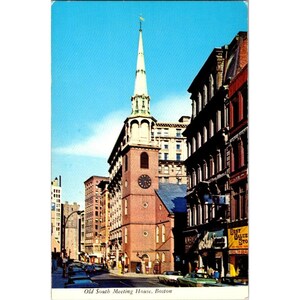 Vintage Old South Meeting House carte postale Boston MA Freedom Trail inutilisé finition lin Mid-Century