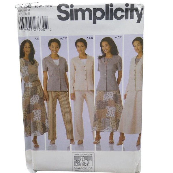 Patrón de costura vintage sin cortar Simplicity 5104, para señoras 2004, para blusas, pantalones y faldas, tallas grandes BB 20W, 22W, 24W, 26W y 28W