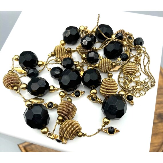 Vintage Triple Strand Necklace, Chunky Funky Blac… - image 2