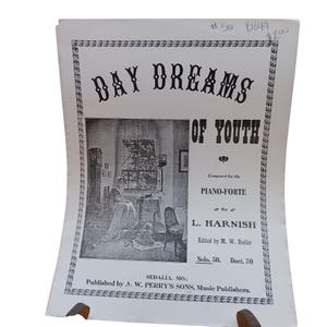Day Dreams Of Youth Sheet Music By L. Harnish A.W. Perrys Sons Vintage Piano-Forte Publication