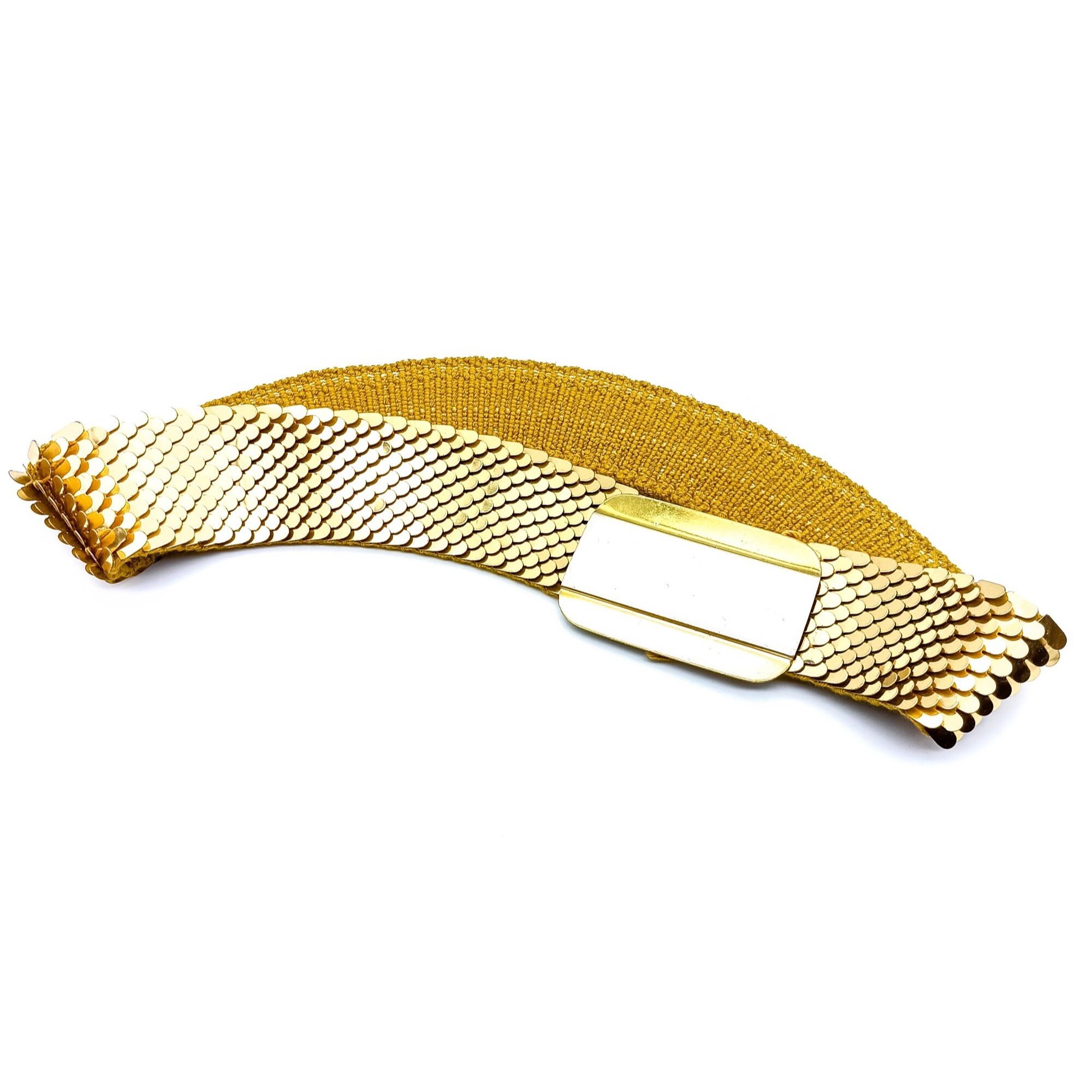 Vintage Elastic Belt with Overlapping Gold Tone Ovals, 94 GRD Glamrock 80s 90s Glam Rock Metal Vintage Belts for sale | eBay main image 2