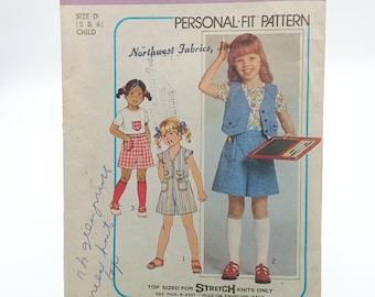 Vintage Simplicity 8042 Vintage Childs Personal-Fit Sewing Pattern For Pantskirt Top & Vest Size 5-6 1977