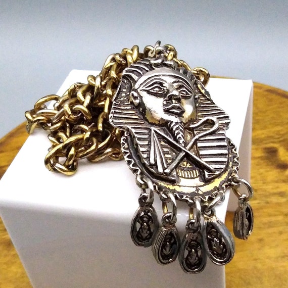 Vintage Large King Tut Pendant on Chunky Gold Ton… - image 2