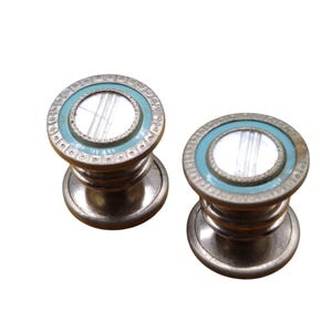 Boutons De Manchette Anciens Dante, Argent Et Triangle Bleu, état D'occasion