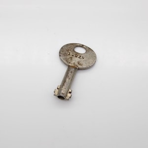 Tiny Antique Skeleton Key 12V25 Hollow Barrel Steel Split Double Bit