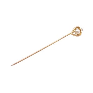 Heart-Shaped 10K Gold Stick Pin With Pearl & Diamond Accent For Women