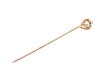 Broche de oro de 10 quilates con forma de corazón y detalle de perla y diamante para mujer