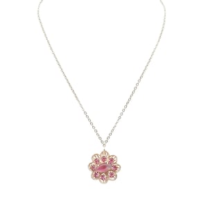 Vintage Flower Necklace With Pink Crystal Accents & Silver Chain