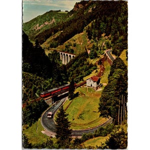Cartolina d'epoca degli anni '60 Hollental Foresta Nera Germania Treno Panoramico