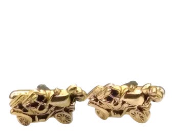 Antique Car Cuff Links, Gold Tone Mid Century Cufflinks, Vintage Gift for Him, Occasion Accessories