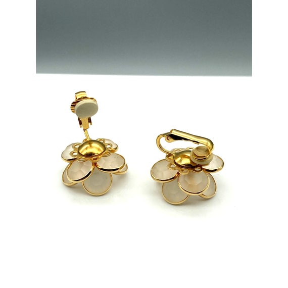 Vintage Savvy Frosted Petal Earrings, Bezel Set S… - image 4