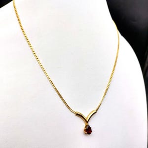 Vintage Avon Y-Shaped Gold-Tone Necklace With Burgundy Purple Teardrop Pendant 18&quot; Chain