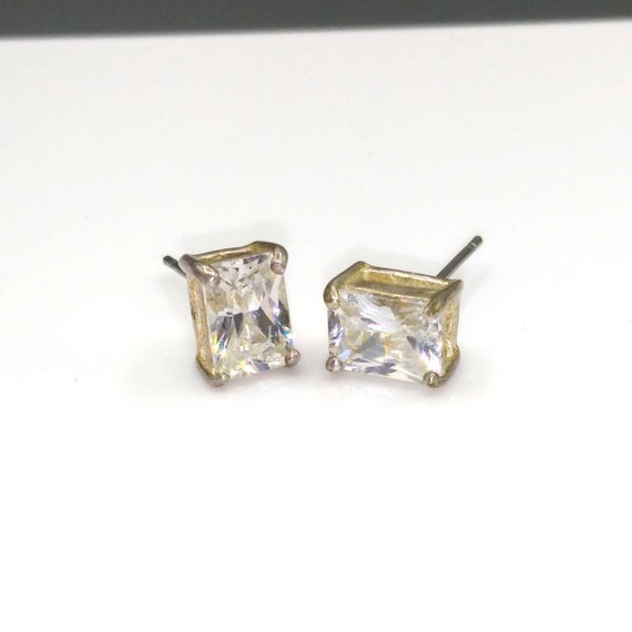 Vintage Sterling Silver Solitaire Earrings with B… - image 1