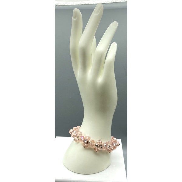 Stretch AB Crystals ChaCha Bracelet, Beaded Blush Pink Pastel Coquette Vintage Bangle