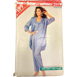 Butterick 5979 Vintage Sewing Pattern Misses Loose-Fitting Jacket Top & Pants Plus Size B 16 18 20 22 24