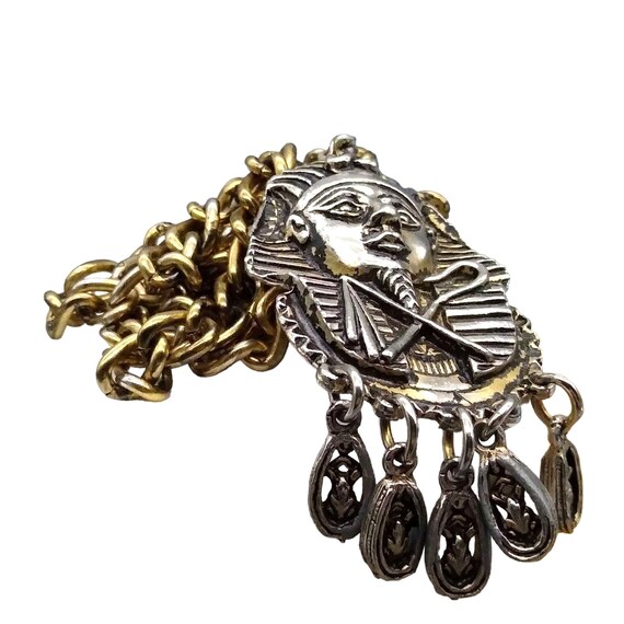 Vintage Large King Tut Pendant on Chunky Gold Tone Curb Link Chain Egyptian Phar Vintage Large King Tut Pendant on Chunky Gold | Mercari main image 4
