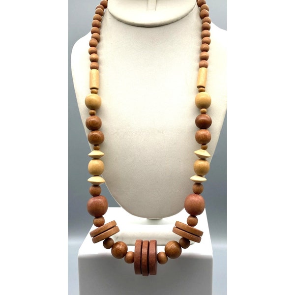 Vintage Beaded Strand Necklace with Fun and Funky Wood Beads, Boho Chic with Lots of Character