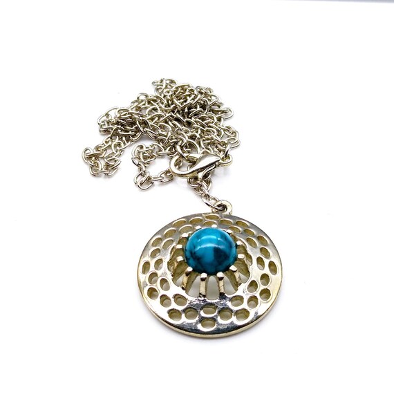 Sarah Coventry Aztec Pendant Necklace, Turquoise … - image 4
