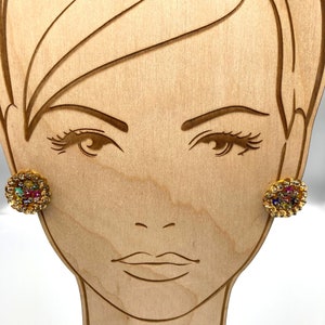 VIntage Sequin Circle Earrings, Golden Screw Back for Glizty Party Look