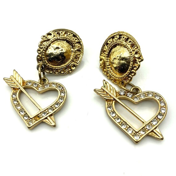 Vintage Love Dangle Stud Earrings, Gold Tone Oval… - image 2