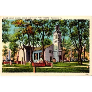 Cartão postal vintage da antiga igreja de St. Johns, Richmond, VA, impressão em Technicolor