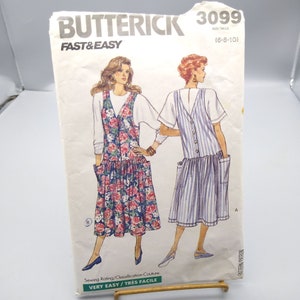 Vintage Sewing PATTERN Butterick 3099, Misses Fast and Easy 1989 Jumper and Top, Size 6 8 10