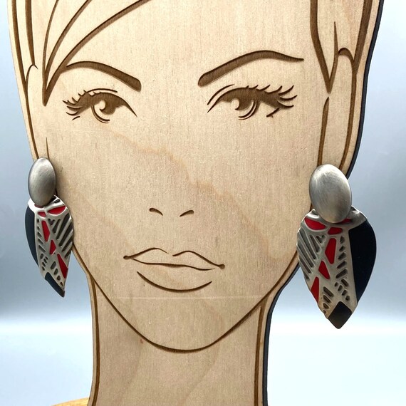 Vintage Berebi Statement Drop Earrings, Silver To… - image 1