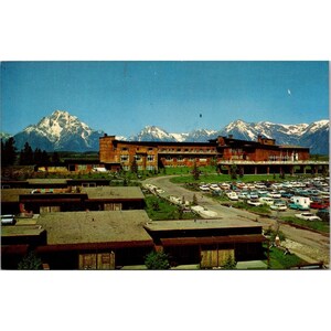 carte postale vintage Chrome Grand Teton, Jackson Lake Lodge et Mount Moran, Parc national du Wyoming, Dos divisé non posté