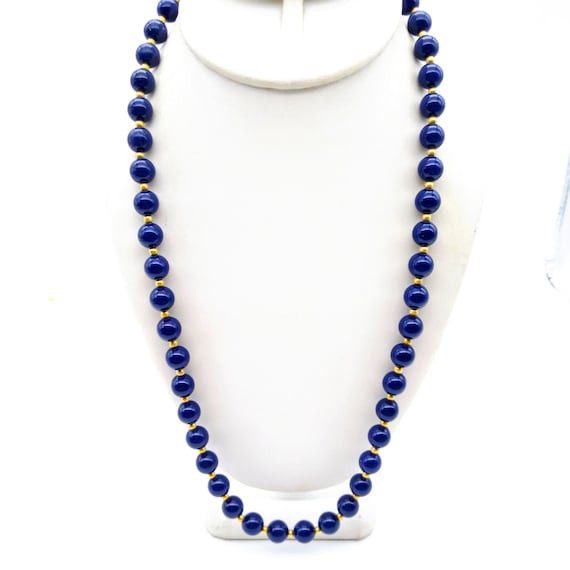 Navy Blue Beaded Necklace, Vintage Lucite Beads w… - image 1