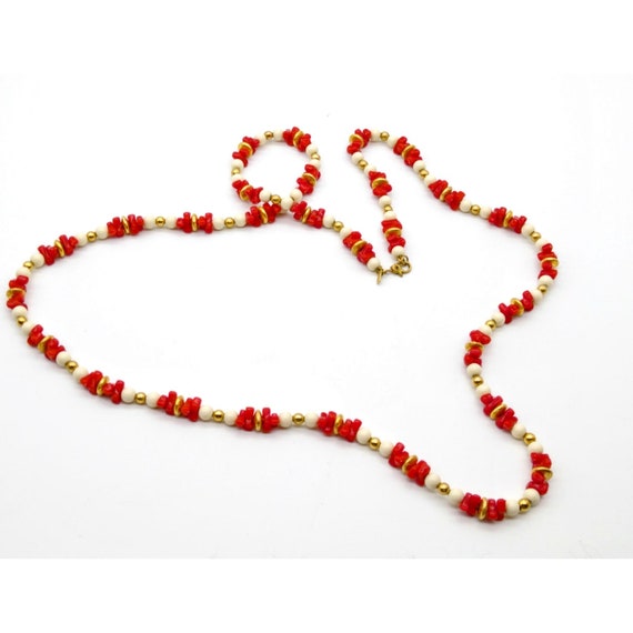 Vintage Monet Faux Coral Necklace with Elegant Wh… - image 3