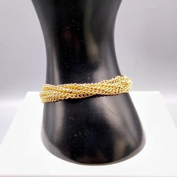 Retro Eloxal Multi Strand Bracelet, Gold Tone Lin… - image 3