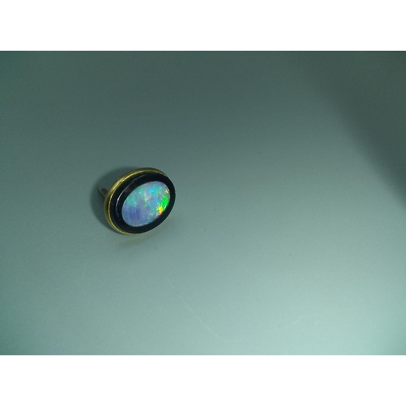 Dolan Bullock Oval Gemstone Pin Vintage D-B 14K Opal and Onyx Tie Tack