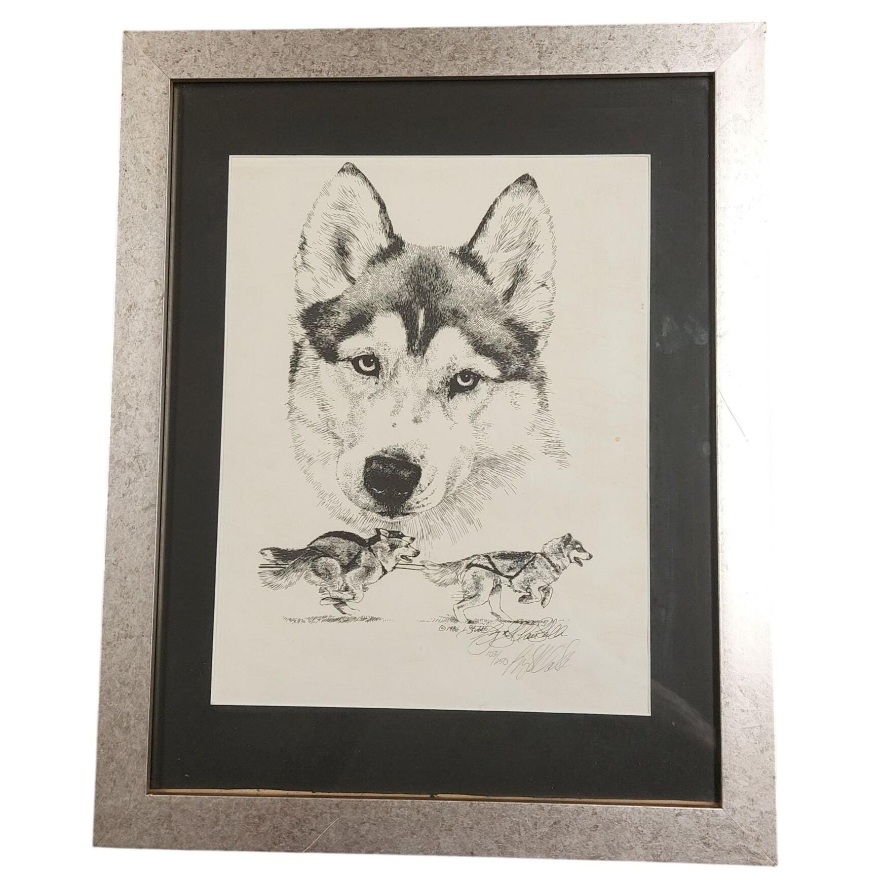 Lyn St Clair Stubbs Signed Numbered Husky Sled Dog Print 16x20