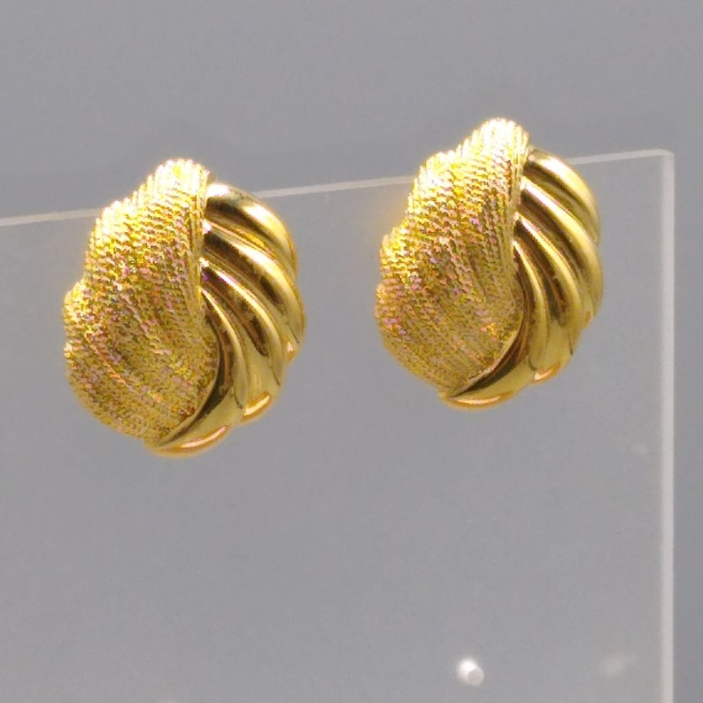 Vintage Napier Gold Tone Clip On Earrings, Textured and Shiny image 2