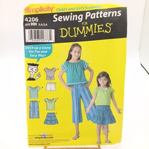 UNCUT 裁縫パターン Simplicity 4206、Patterns for Dummies 2006 女の子用プルオーバートップスカートとワイドクロップドパンツまたはショーツ、サイズ HH 3 4 5 6