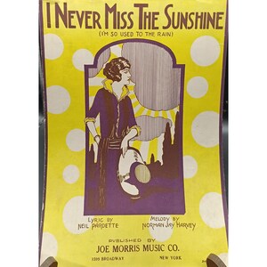 Vintage 1920er Jahre Notenblatt &quot;&quot;I Never Miss The Sunshine&quot;&quot; Von Joe Morris Music Co.