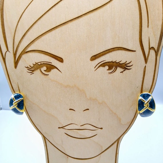 Vintage Midnight Blue Twist Earrings, Chic Enamel… - image 1