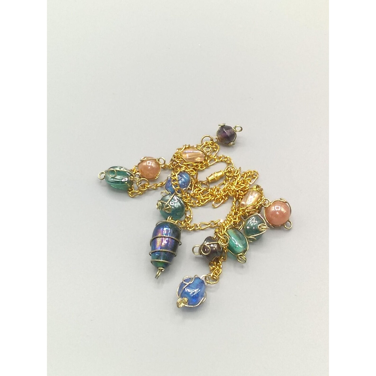 Vintage Colorful Mixed Art Glass Beads Necklace Wire Wrapped Etsy